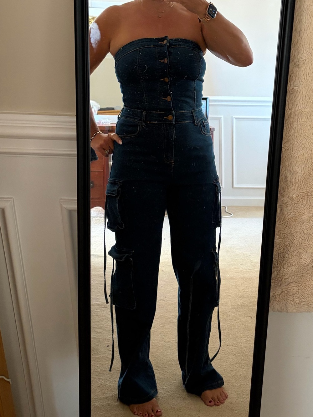 Denim Strapless Blue Cargo Distressed Streetwear Y2K Gorpcore Jumpsuit Large